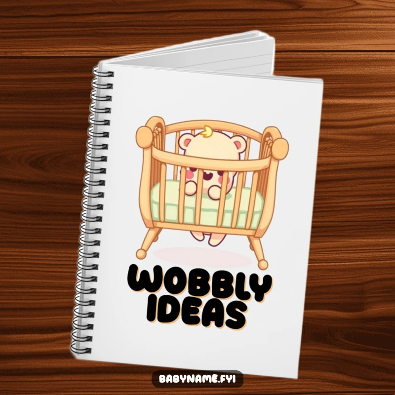 Funny notebook featuring a playful crib railing with a wobbly leg, perfect for parents to jot down notes and memories.