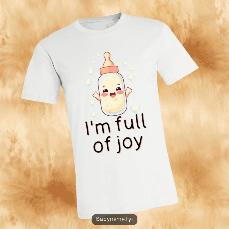 Funny baby bottle t-shirt with a bottle overflowing with cheerful bubbles, a humorous design capturing pure, unadulterated baby happiness.