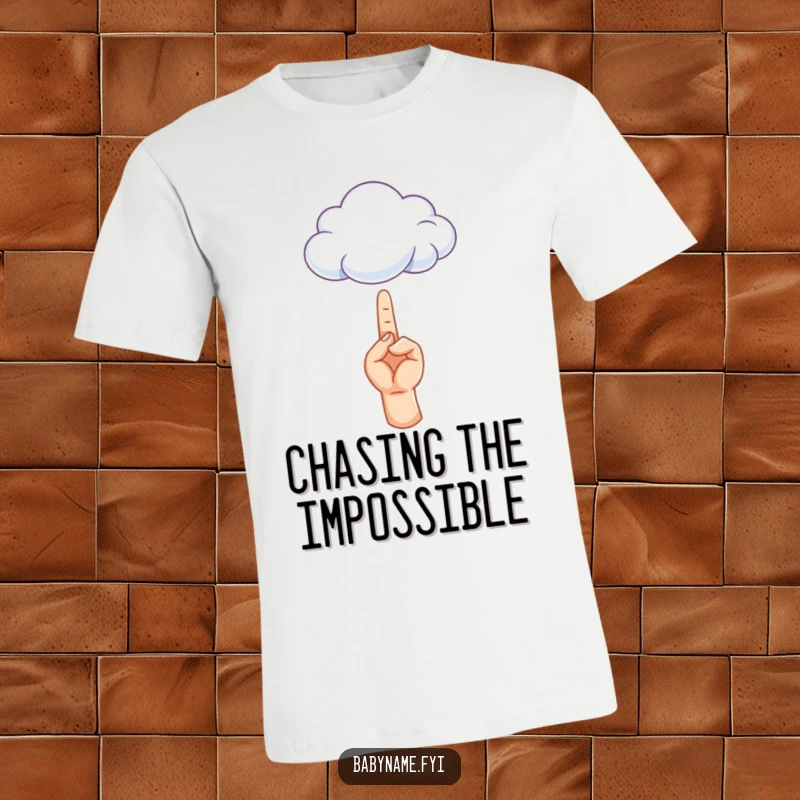 Funny t-shirt showcasing a small hand stretching towards a dreamy, fluffy cloud, evoking a sense of wonder and aspiration.
