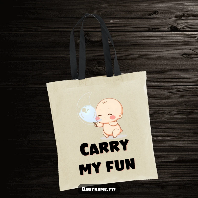 Funny baby bubble tote bag, a durable bag with a design of a chubby baby character blowing a huge, iridescent bubble.
