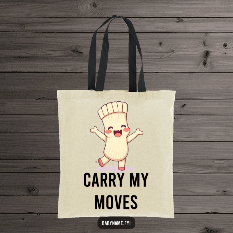 Funny tote bag featuring a delighted baby sock dancing silly, perfect for carrying baby essentials or daily items with flair.
