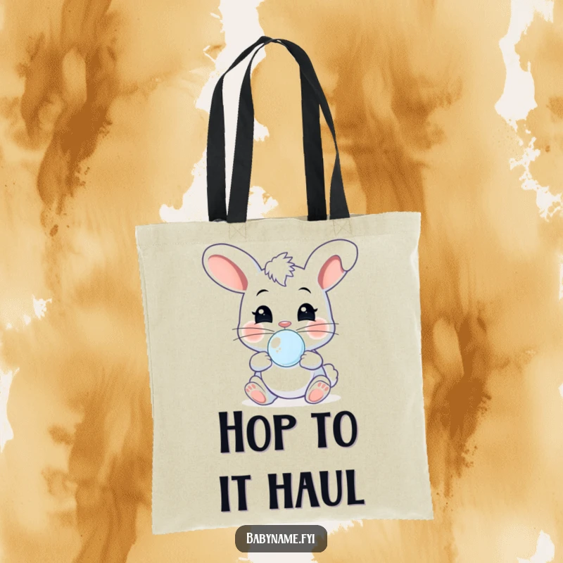 Funny cheeky baby bunny with pacifier, captured mid-bounce and giggle, full of playful energy on this practical tote bag.